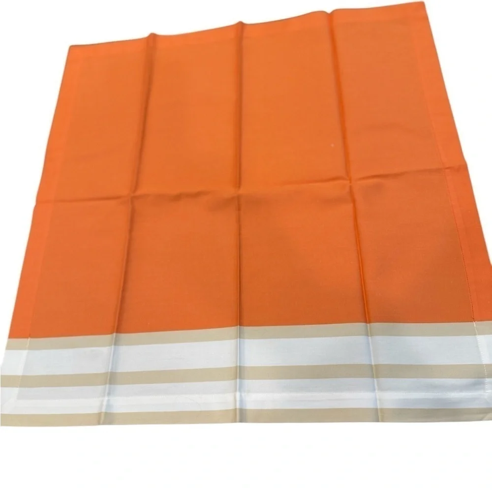 Pottery Barn Set of 5 100% Cotton Dinner napkins 20 X 20 Orange Tan Ivory Repp